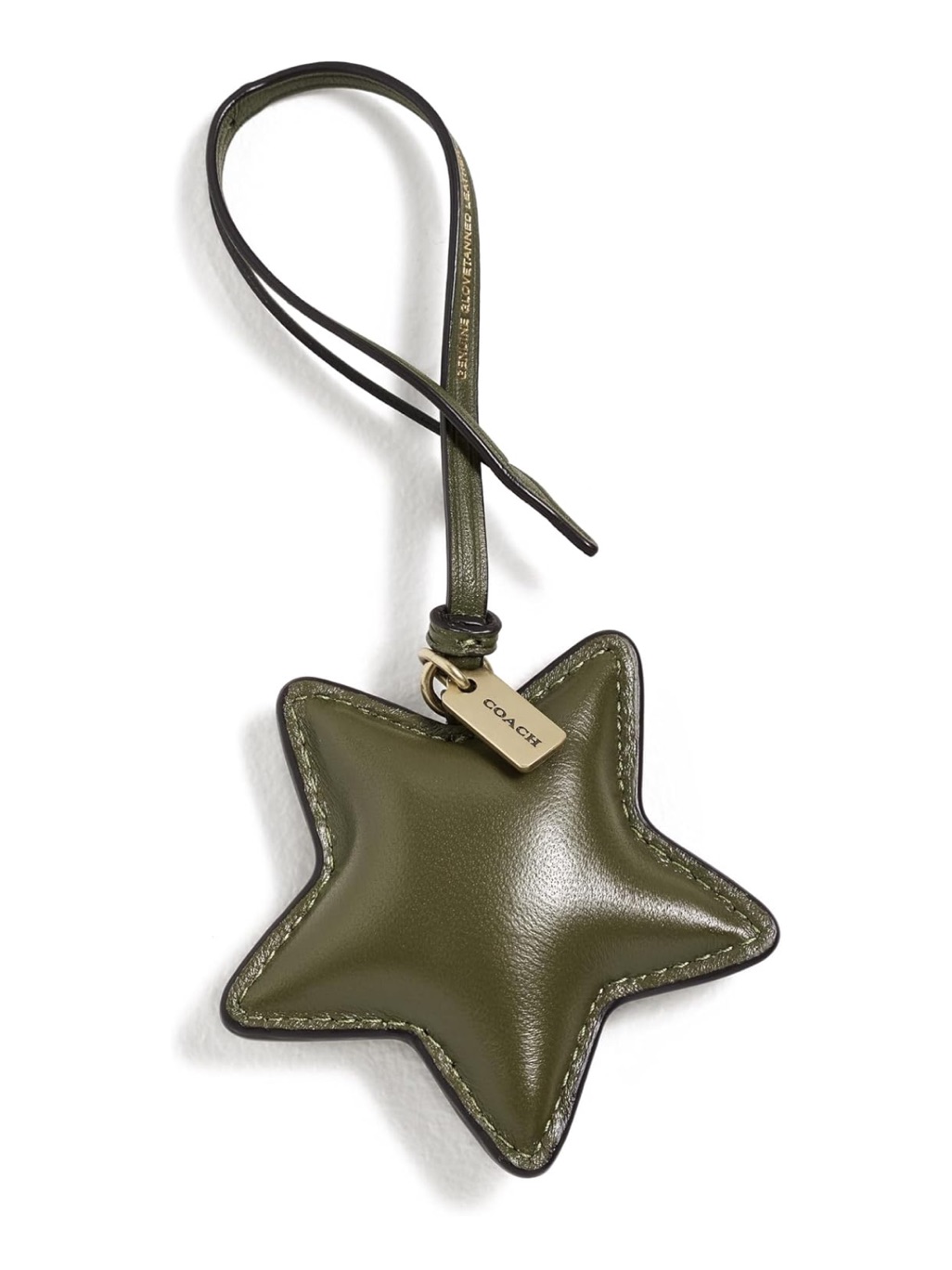 Coach Olive Star Leather Bag Charm With Gold Tag - New